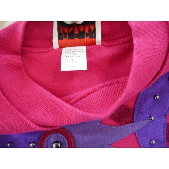 VINTAGE | Red Bandana Studio Patched Pink & Purple Sweatshirt Size Large - Picture 7 of 11